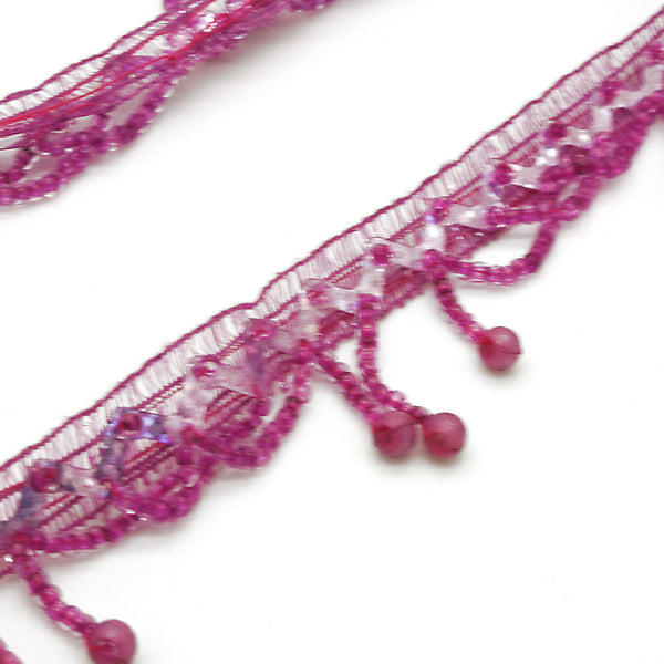 CERISE PINK BEADED FRINGE TRIM - sarahi.NYC