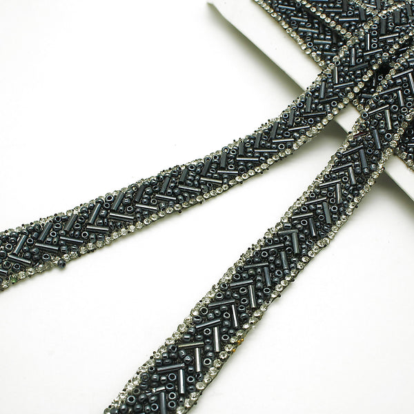 GUNMETAL HOTFIX BEADED TRIM - sarahi.NYC