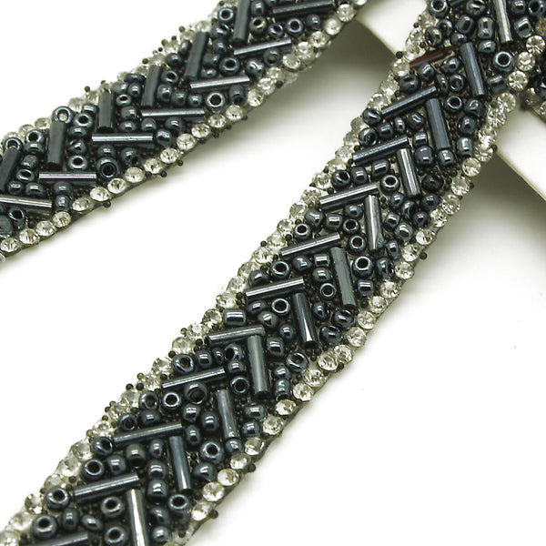 GUNMETAL HOTFIX BEADED TRIM - sarahi.NYC