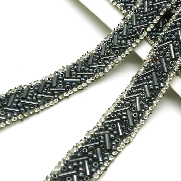 GUNMETAL HOTFIX BEADED TRIM - sarahi.NYC