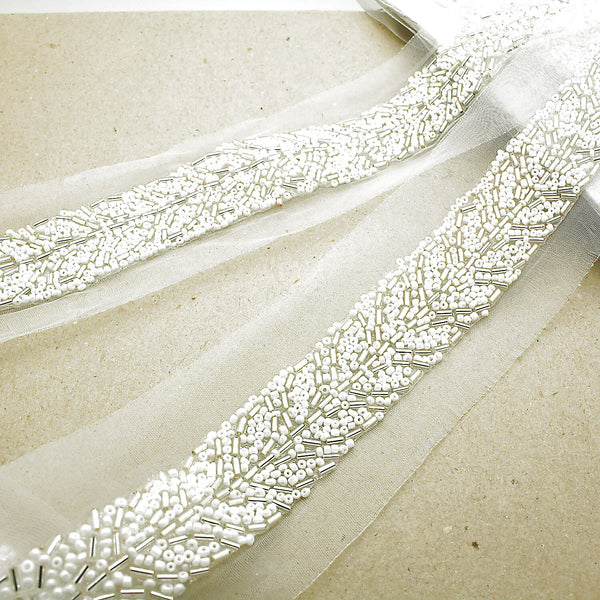 WHITE SILVER BEADED TRIM - sarahi.NYC
