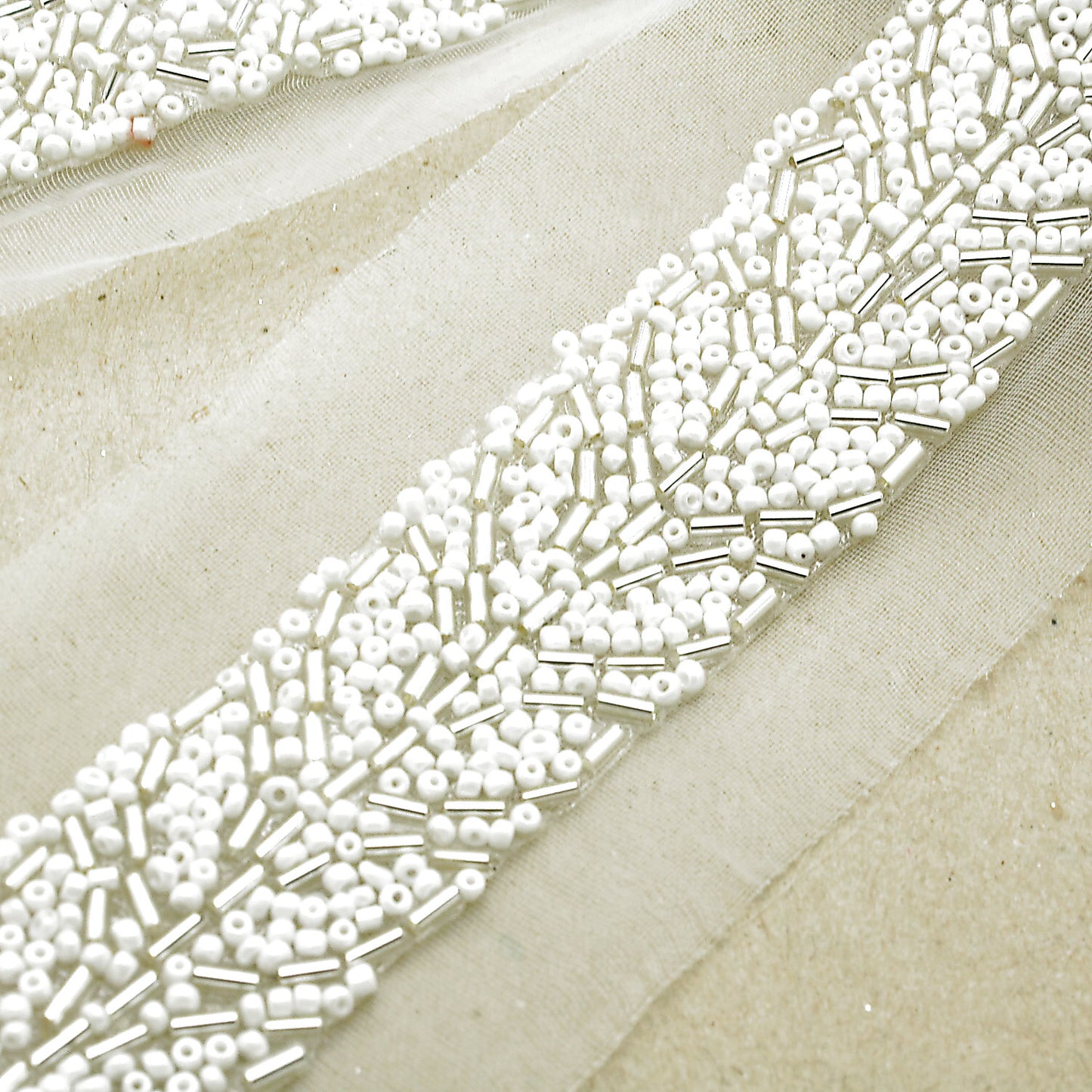 WHITE SILVER BEADED TRIM - sarahi.NYC