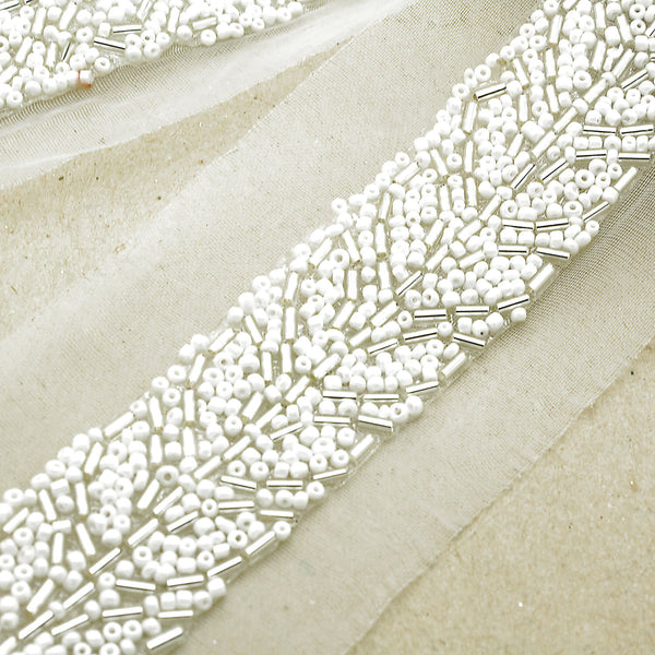 WHITE SILVER BEADED TRIM - sarahi.NYC