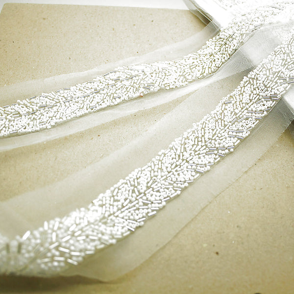 WHITE SILVER BEADED TRIM - sarahi.NYC