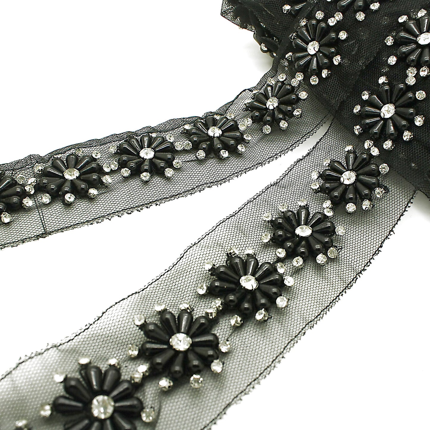 BLACK FLOWER  BEADED TRIM - sarahi.NYC