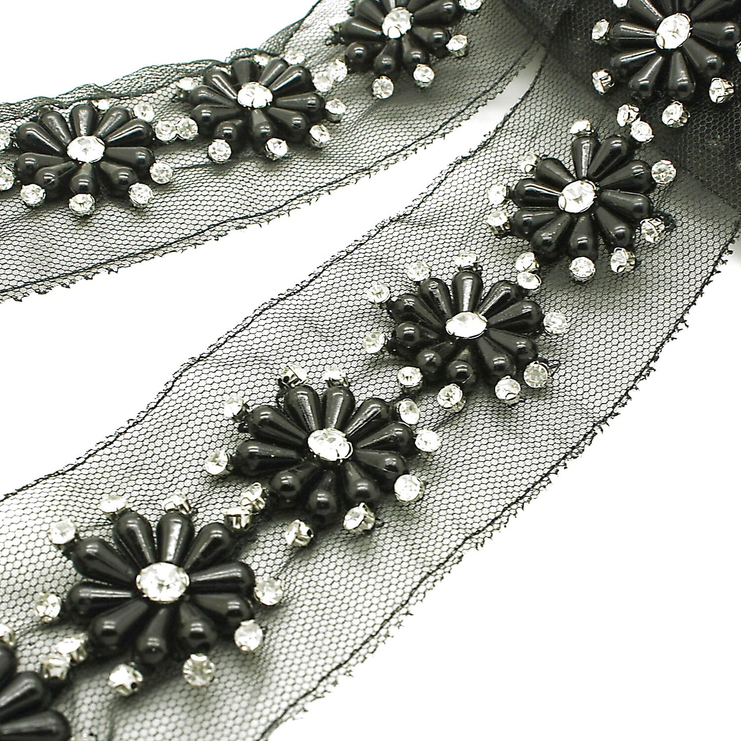BLACK FLOWER  BEADED TRIM - sarahi.NYC
