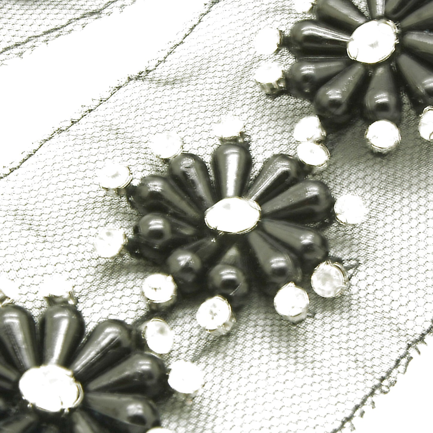 BLACK FLOWER  BEADED TRIM - sarahi.NYC