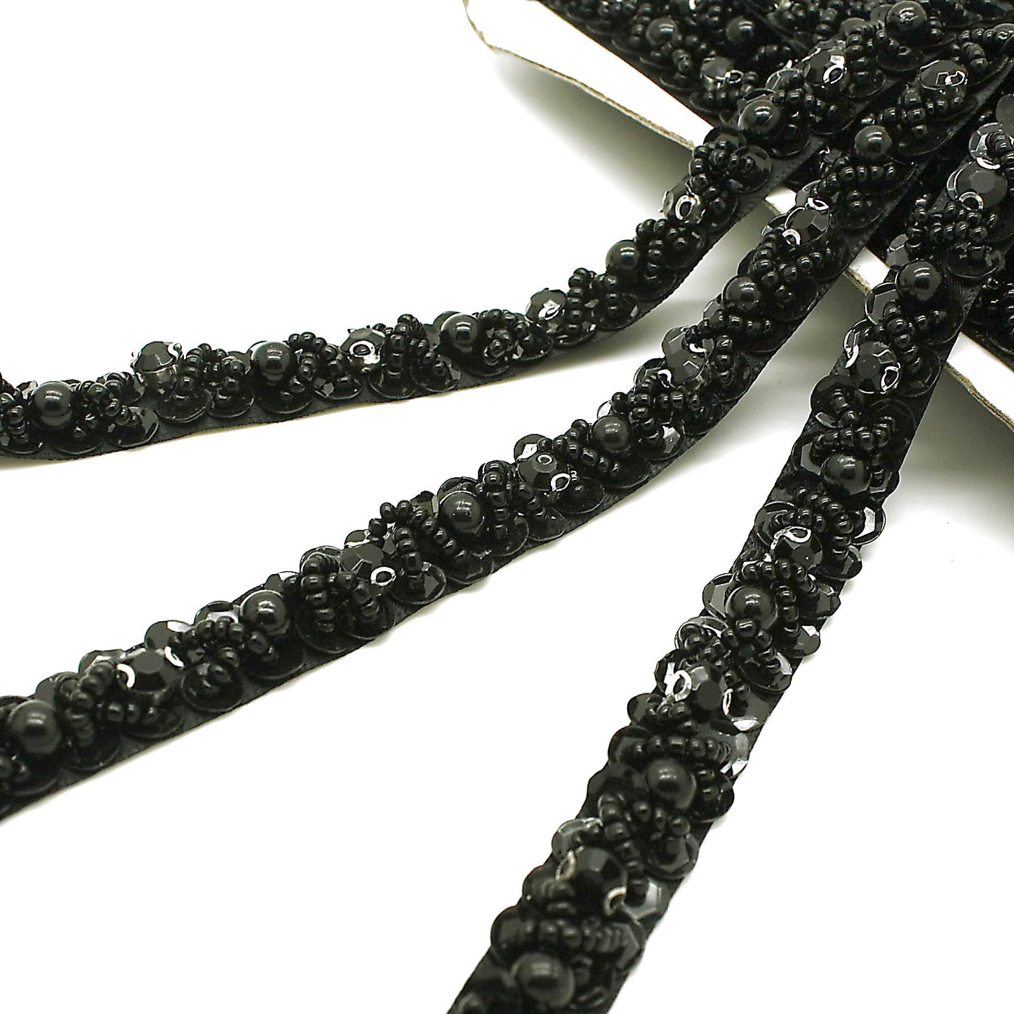 BLACK FLOWER BEADED RIBBON TRIM - sarahi.NYC
