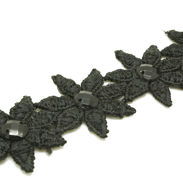 BLACK RHINESTONE FLOWER TRIM - sarahi.NYC