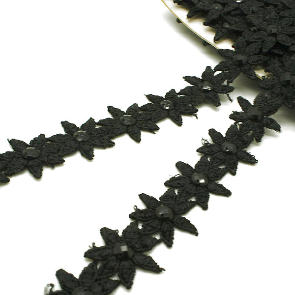 BLACK RHINESTONE FLOWER TRIM - sarahi.NYC
