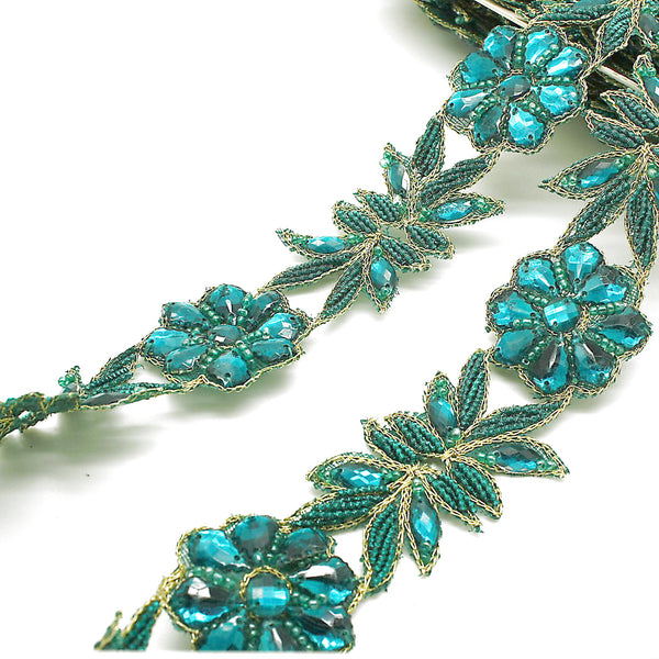 GREEN FLOWER RHINESTONE TRIM - sarahi.NYC