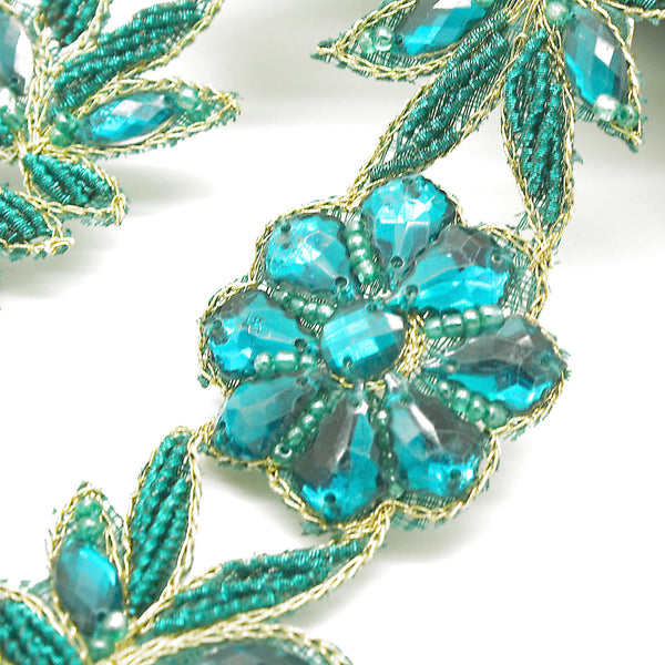 GREEN FLOWER RHINESTONE TRIM - sarahi.NYC