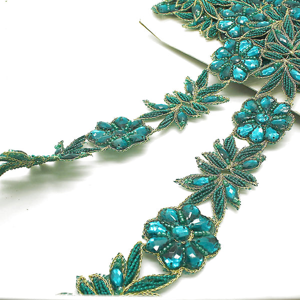 GREEN FLOWER RHINESTONE TRIM - sarahi.NYC