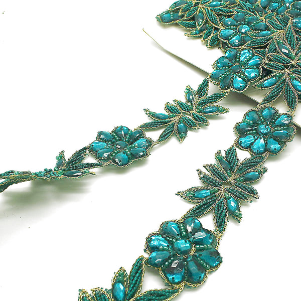 GREEN FLOWER RHINESTONE TRIM - sarahi.NYC