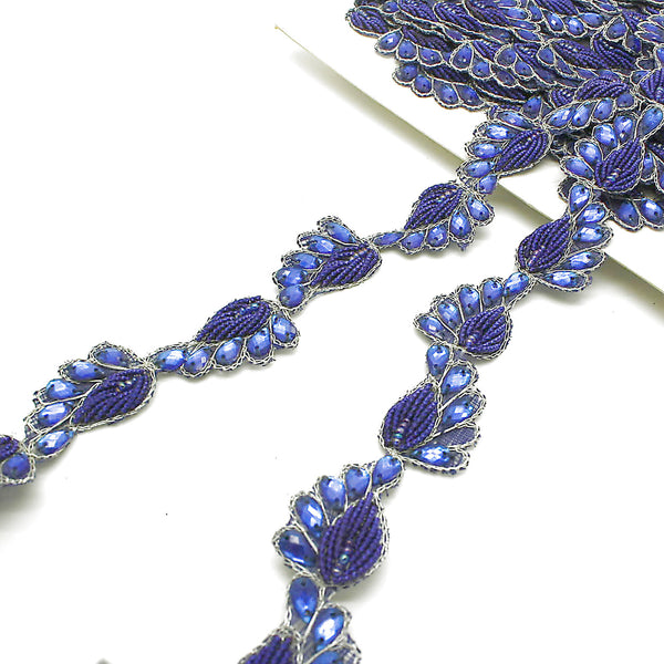 BLUE PAISLEY RHINESTONE TRIM - sarahi.NYC