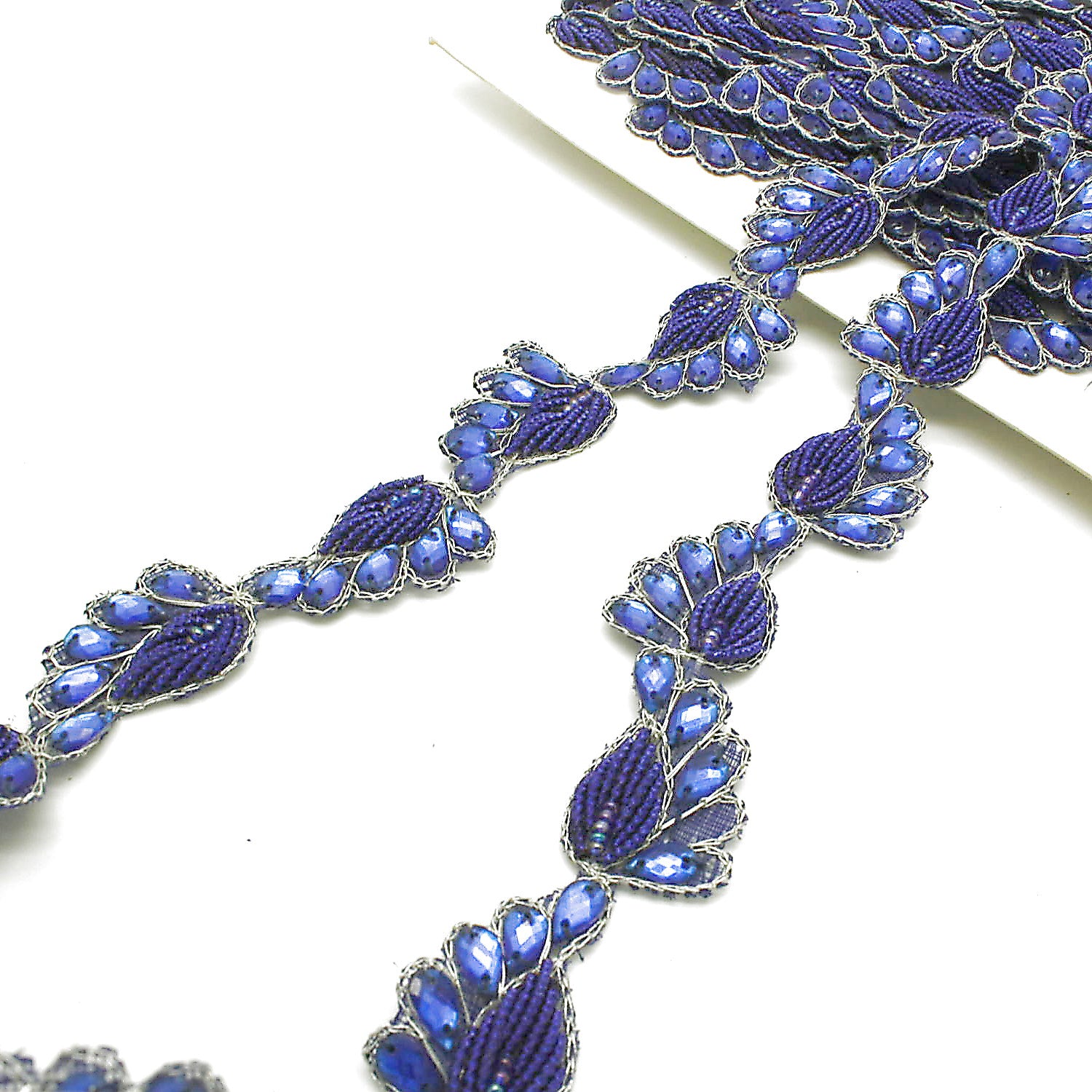 BLUE PAISLEY RHINESTONE TRIM - sarahi.NYC