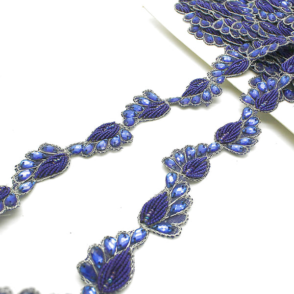 BLUE PAISLEY RHINESTONE TRIM - sarahi.NYC