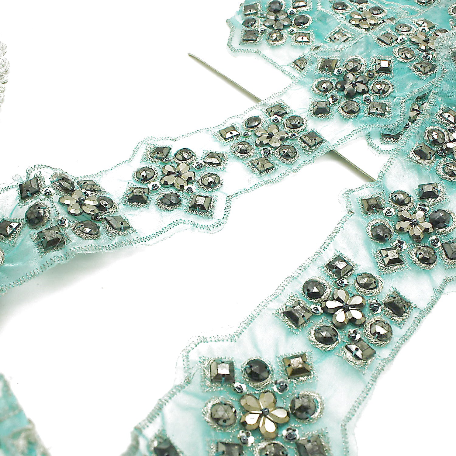 LIGHT BLUE RIBBON RHINESTONE TRIM - sarahi.NYC
