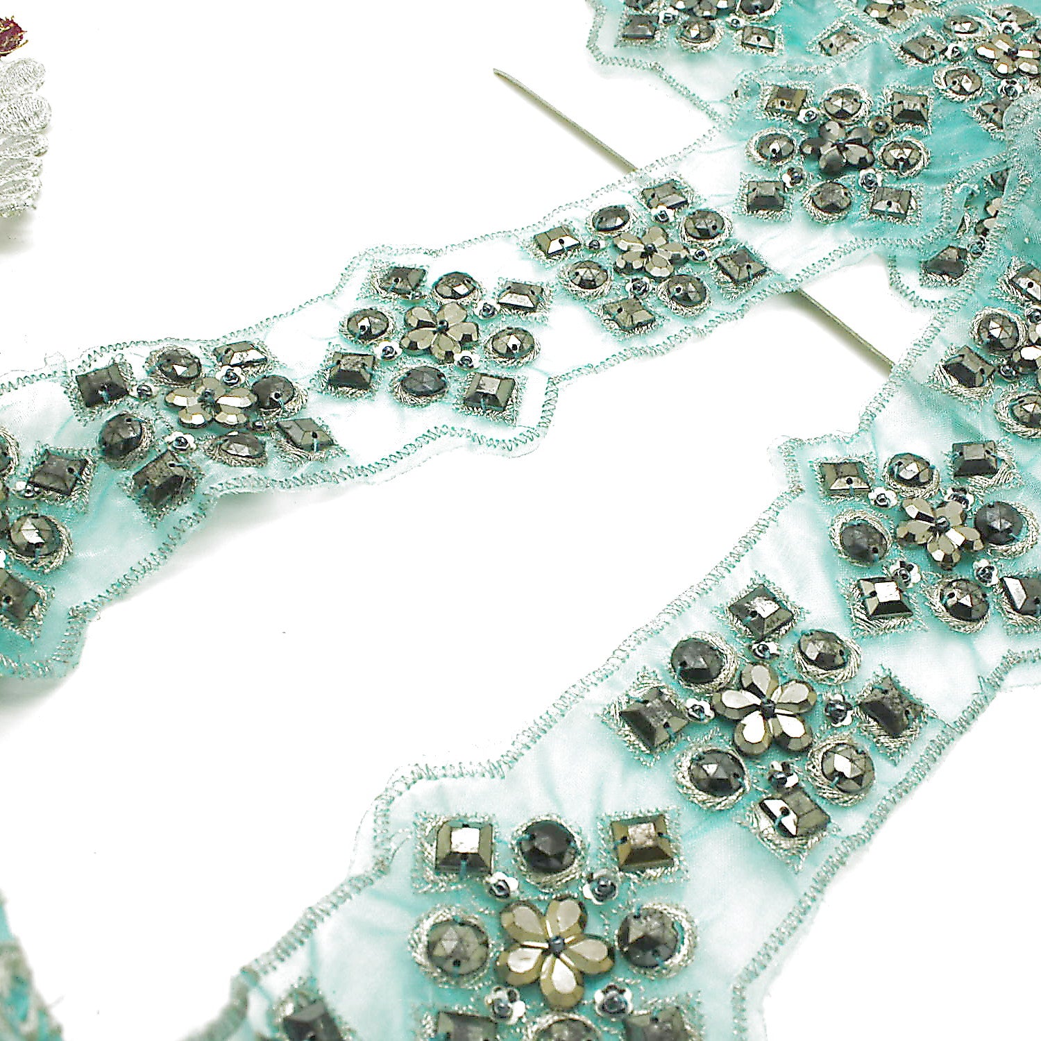 LIGHT BLUE RIBBON RHINESTONE TRIM - sarahi.NYC