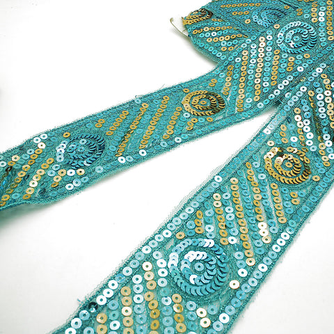 TURQUOISE GOLD SEQUIN RIBBON TRIM - sarahi.NYC