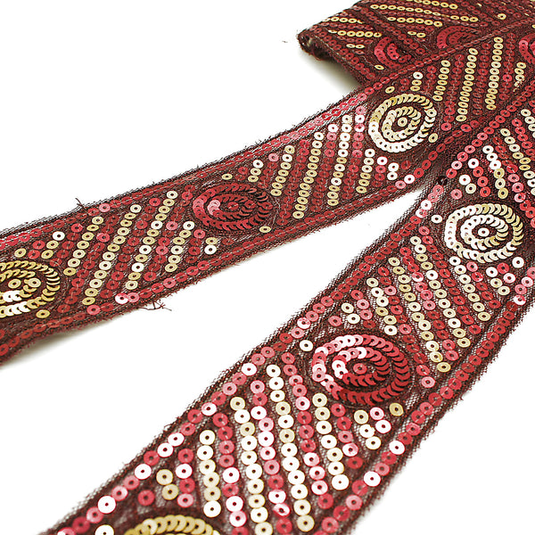 MAROON SEQUIN RIBBON TRIM - sarahi.NYC