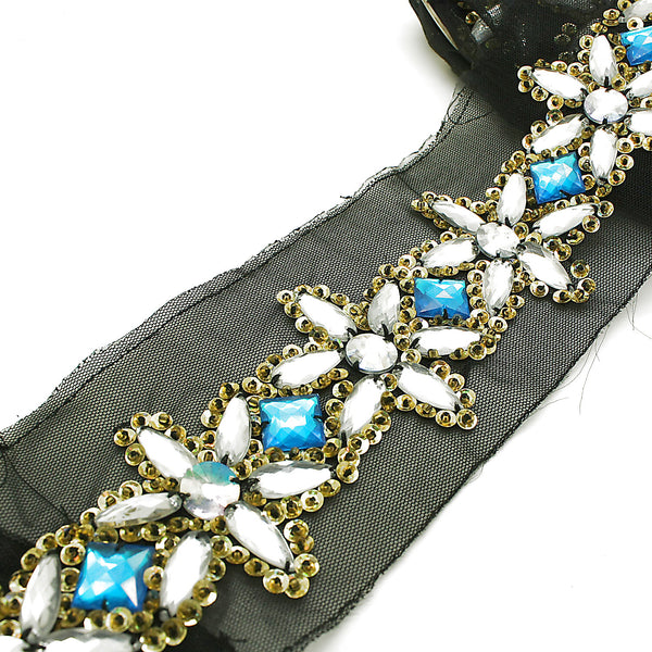 SILVER BLUE RHINESTONE TRIM - sarahi.NYC