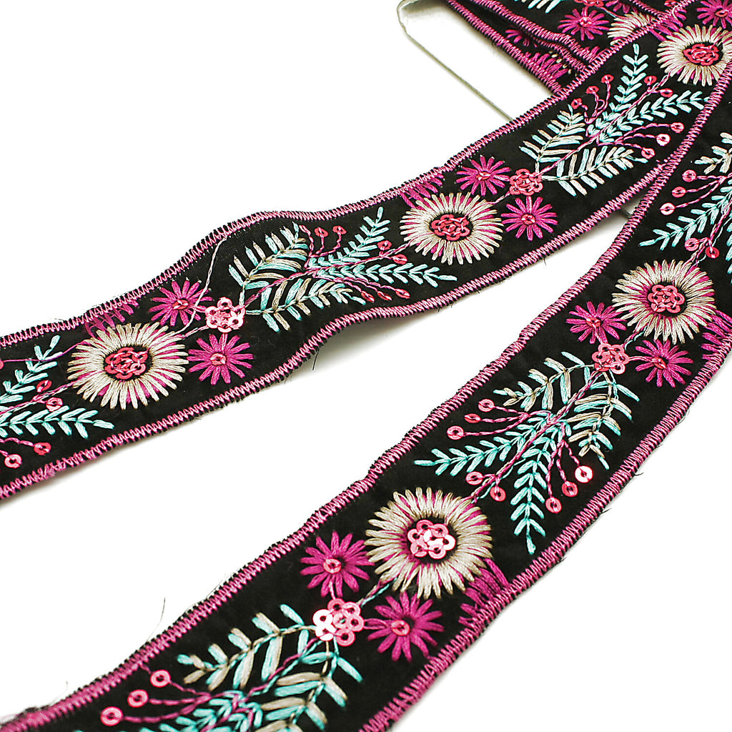 BLACK PINK EMBROIDERED TRIM - sarahi.NYC