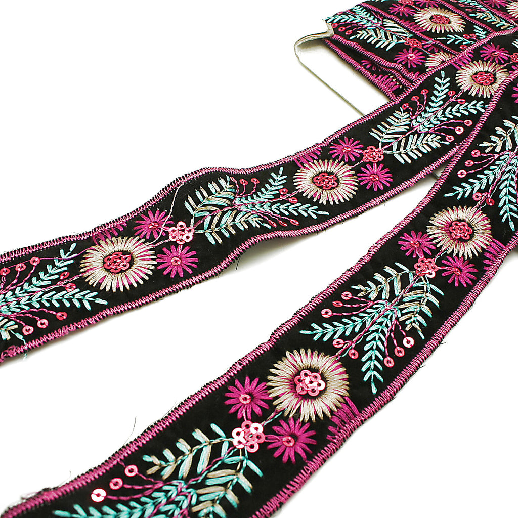 BLACK PINK EMBROIDERED TRIM - sarahi.NYC
