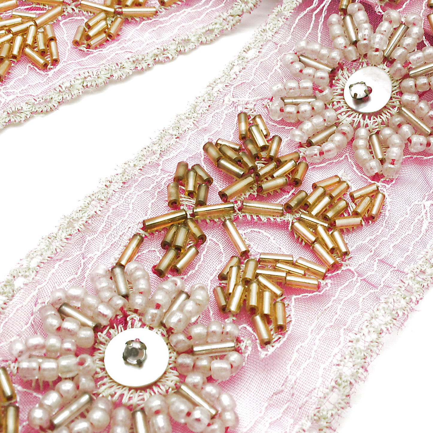 BRIGHT PINK BEADED NET TRIM - sarahi.NYC