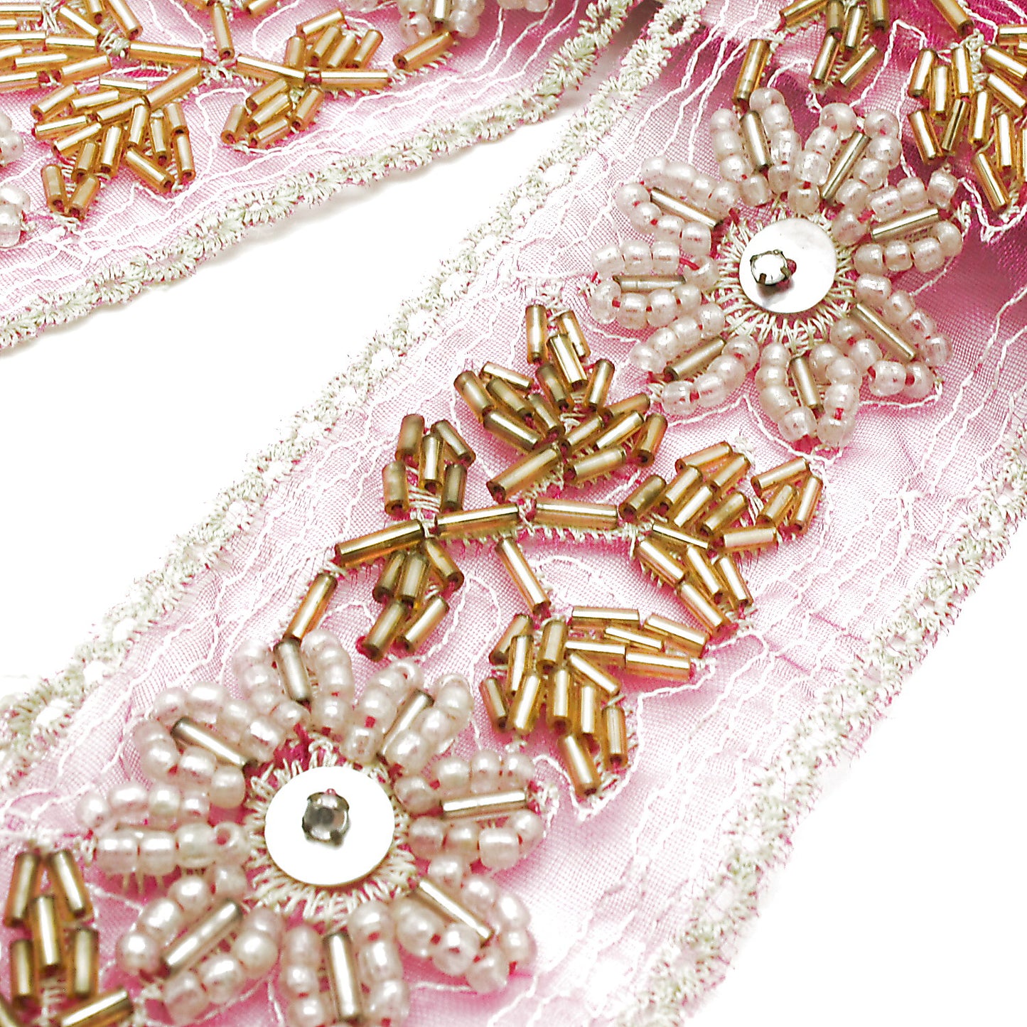 BRIGHT PINK BEADED NET TRIM - sarahi.NYC