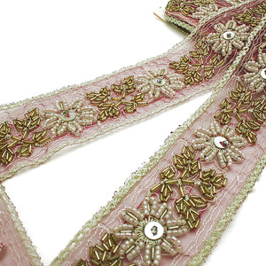 MAROON PINK BEADED NET TRIM - sarahi.NYC