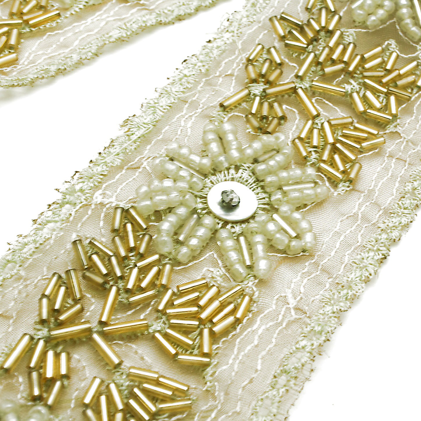 BROWN BEADED NET TRIM - sarahi.NYC