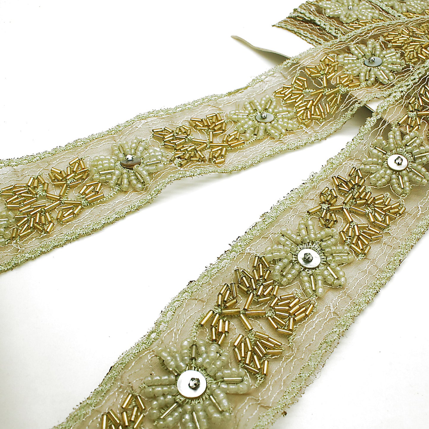 BROWN BEADED NET TRIM - sarahi.NYC