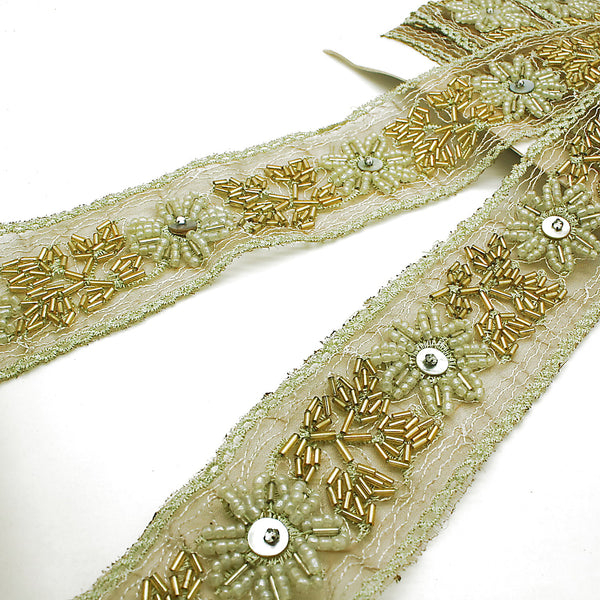 BROWN BEADED NET TRIM - sarahi.NYC