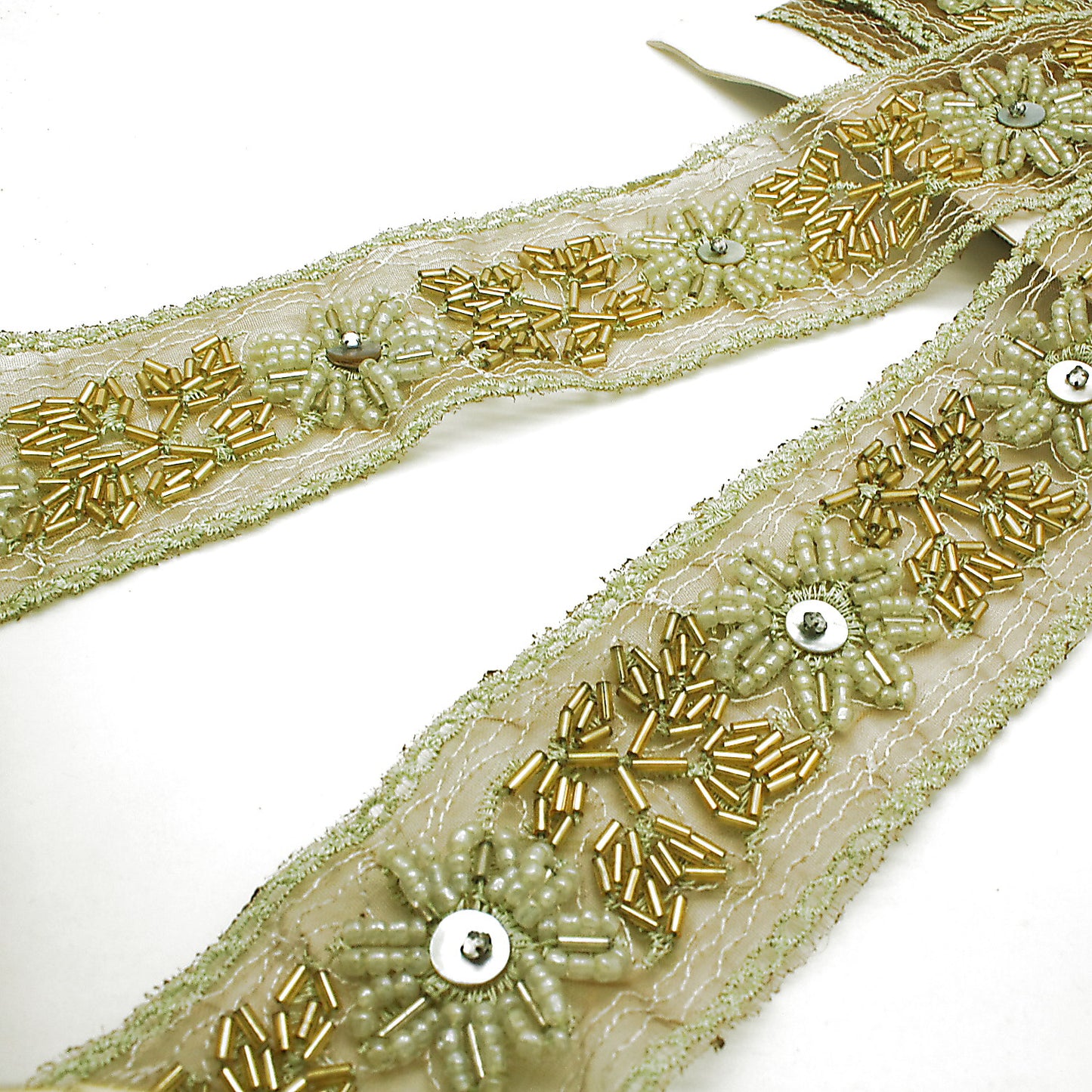 BROWN BEADED NET TRIM - sarahi.NYC