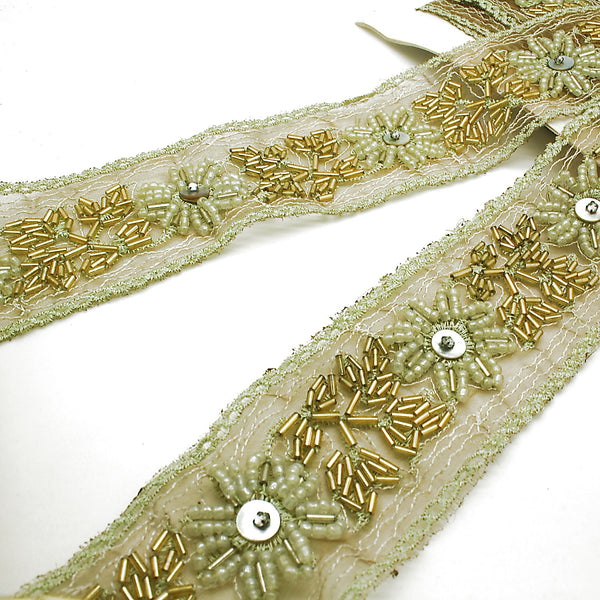 BROWN BEADED NET TRIM - sarahi.NYC