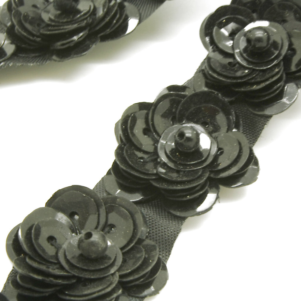 BLACK  SEQUIN FLOWER TRIM - sarahi.NYC
