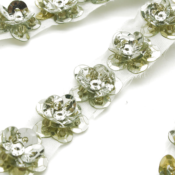 SILVER GOLD SEQUIN FLOWER TRIM - sarahi.NYC