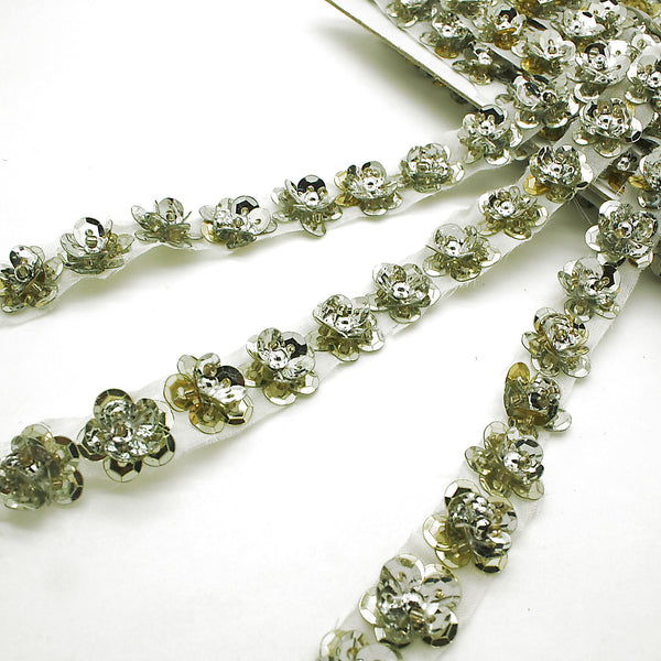 SILVER GOLD SEQUIN FLOWER TRIM - sarahi.NYC