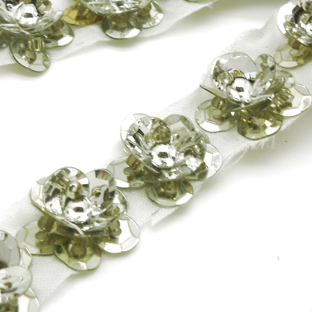SILVER GOLD SEQUIN FLOWER TRIM - sarahi.NYC