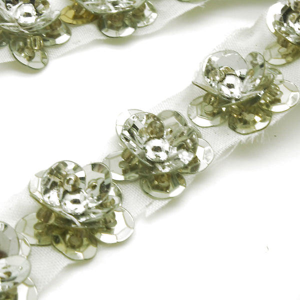 SILVER GOLD SEQUIN FLOWER TRIM - sarahi.NYC