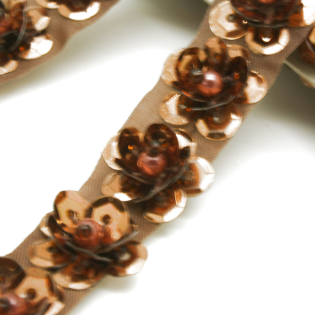 BROWN SEQUIN FLOWER TRIM - sarahi.NYC