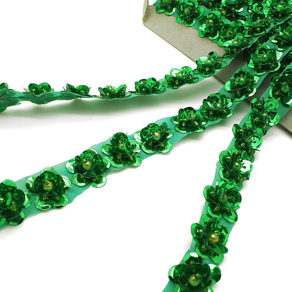 EMERALD GREEN SEQUIN FLOWER TRIM - sarahi.NYC