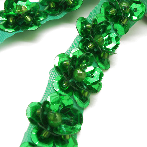 EMERALD GREEN SEQUIN FLOWER TRIM - sarahi.NYC