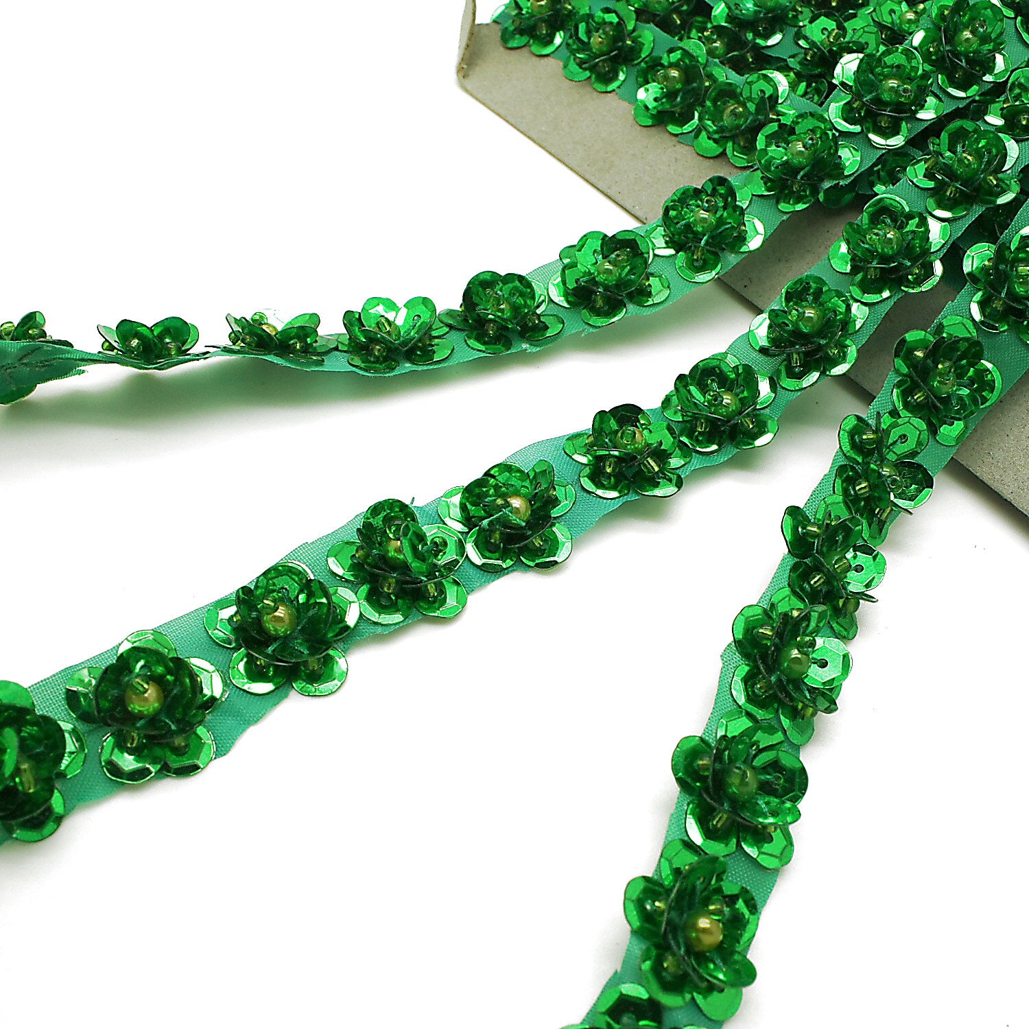 EMERALD GREEN SEQUIN FLOWER TRIM - sarahi.NYC