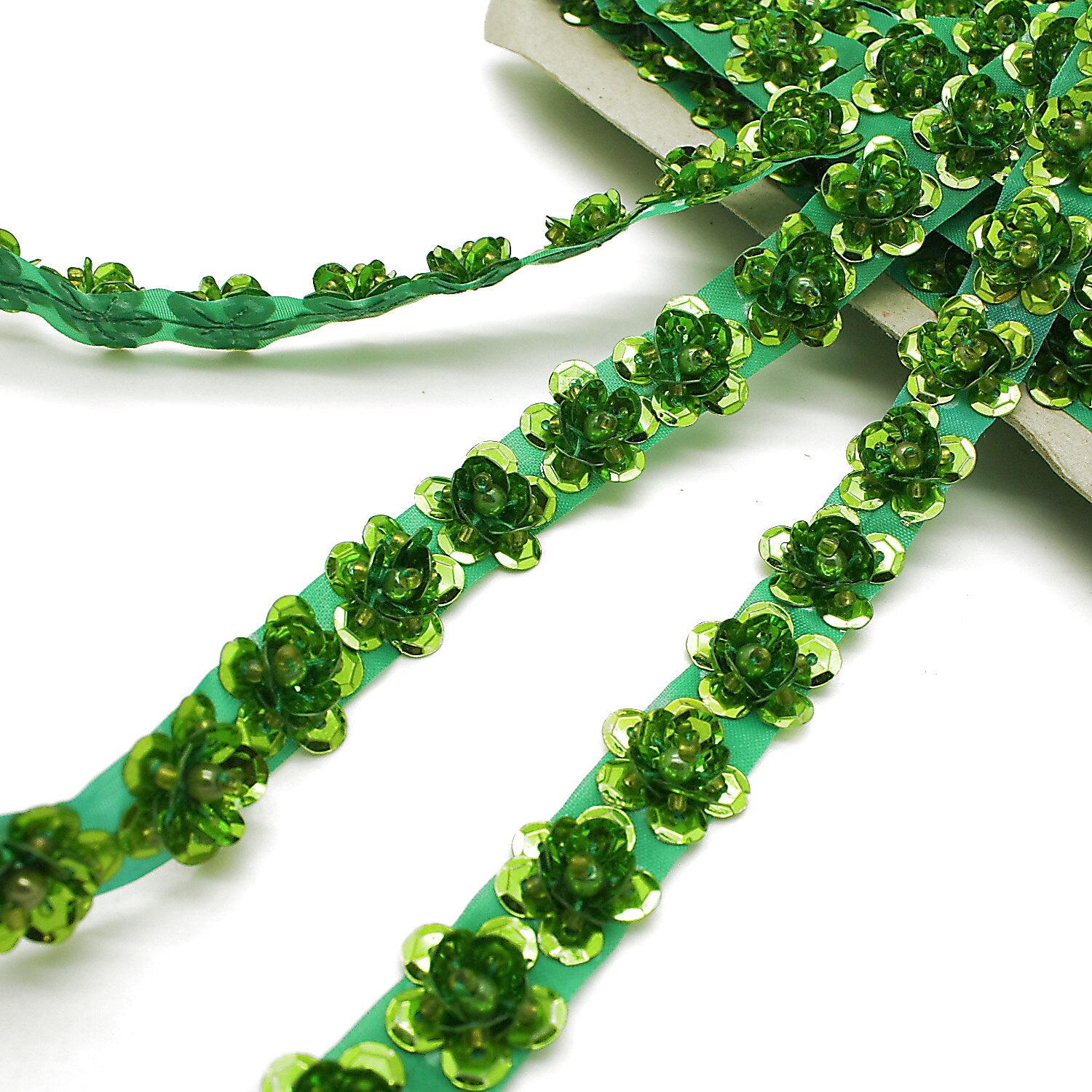 BRIGHT GREEN SEQUIN FLOWER TRIM - sarahi.NYC