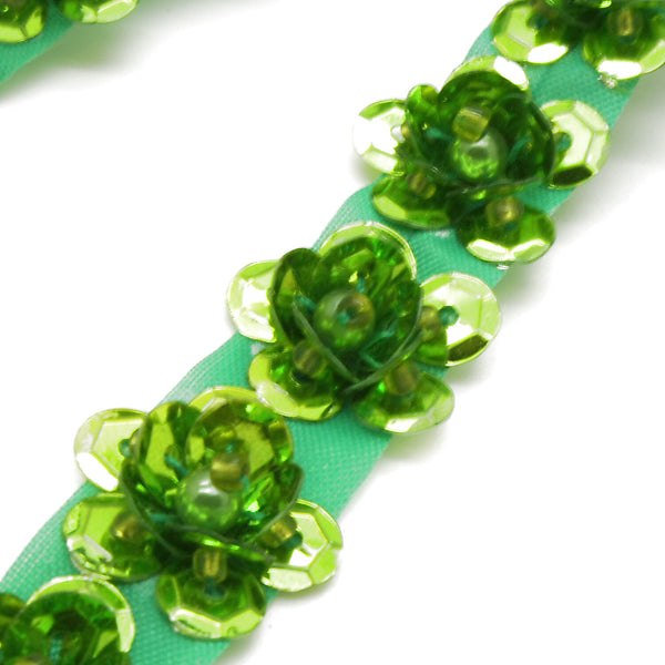 BRIGHT GREEN SEQUIN FLOWER TRIM - sarahi.NYC