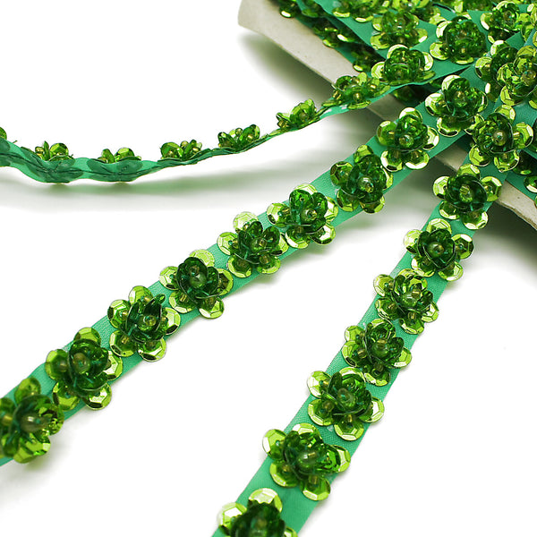 BRIGHT GREEN SEQUIN FLOWER TRIM - sarahi.NYC