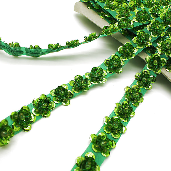 BRIGHT GREEN SEQUIN FLOWER TRIM - sarahi.NYC