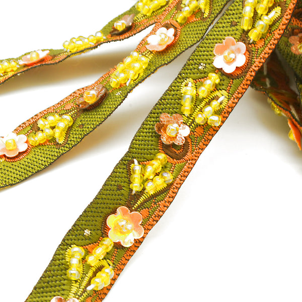 GREEN YELLOW BOHO SEQUIN TRIM - sarahi.NYC